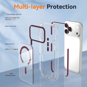 <span class=keywords><strong>Coque</strong></span> de protection antichoc transparente magnétique en métal cerise foncé de haute qualité avec cadre d'objectif pour iPhone 18 17 Pro Max - Product Image 3
