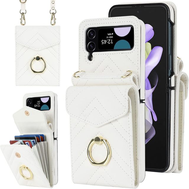 Lady Phone Cover With Crossbody Wrist Strap Ring Holder Rifd Blocking PU Leather Phone Case Wallet for Samsung Galaxy Z Flip 4