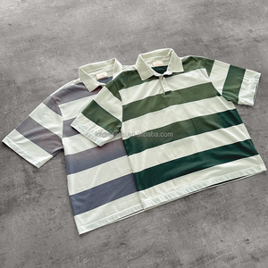 Polo da Rugby per Uomo Personalizzate con Logo OEM, Stampa a Righe Sbiadite, Taglie Forti, Manica Corta Casual Estiva - Product Image 1