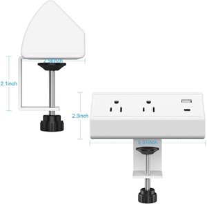 Regleta de Enchufes con Montaje de Abrazadera Tipo EE. UU. con Carga Rápida USB-C PD |   2 Tomas de Corriente y Abrazadera de Escritorio Extraíble para Oficina/Hogar - Product Image 3