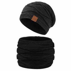 Conjunto de gorro de lana de invierno de gran venta para mujer y hombre, gorro de punto con bufanda, gorro de esquí cálido para hombre, gorros cálidos holgados para adultos, gorro con parche. - Product Image 5
