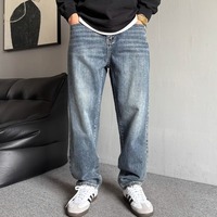 Jeans en denim décontractés pour hommes, tissu brut à bords bruts, coupe ample, sur mesure ODM