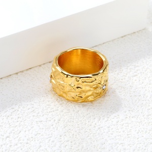18K Gold Plated Stainless Steel <b>Ring</b> Lava-Inlaid <b>Pearl</b> Irregularly Thick Band for Wedding Wide Band Hammered Signet <b>Ring</b> - Product Image 4