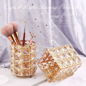 European Crystal Glass Nail Storage Box Acrylic Manicure Tool Organizer Pen Container Cosmetic <b>Brush</b> Holder Desk Display - Product Image 2