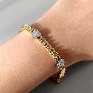 Bracelet FOXI en argent sterling 925 plaqué or <span class=keywords><strong>bicolore</strong></span> avec diamants pavés en forme de cœur, bracelet à maillons <span class=keywords><strong>gourmette</strong></span>, bracelet cubain, collections cubaines - Product Image 3