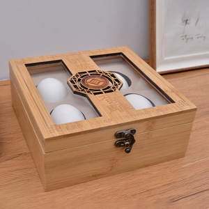 <b>Bamboo</b> Wood Egg Carving Box With Transparent Lid Four Piece Gift Box Clasp Flip Design Rectangular Storage <b>Container</b> - Product Image 1