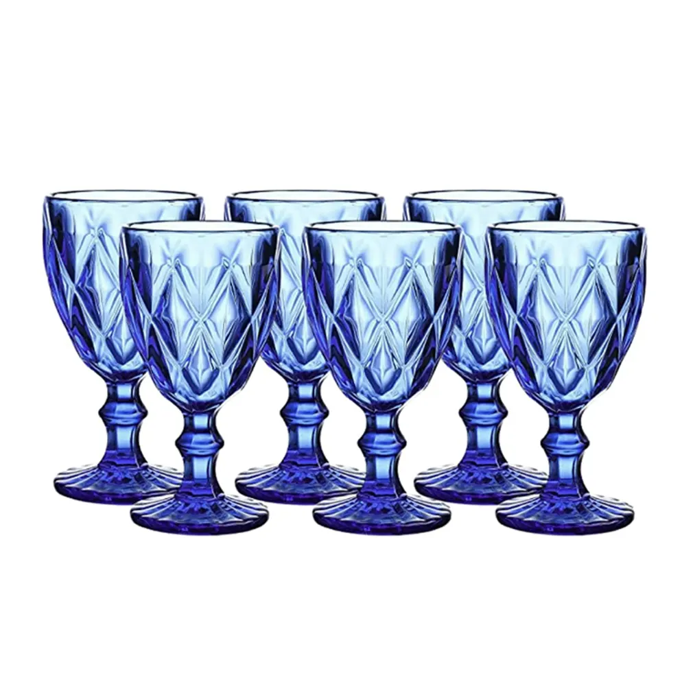 colored luxury retro embossed vintage wedding 240ml wine glass cups stem red wine goblet whisky glasses cups for set of juice 6