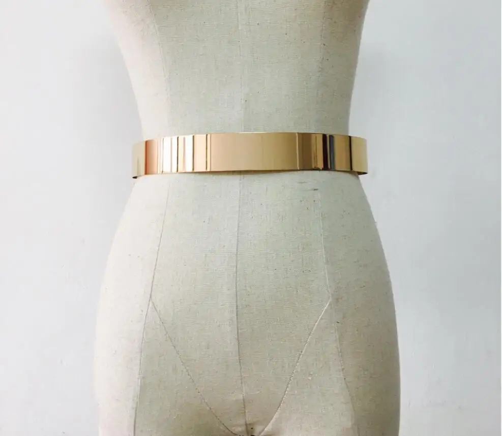 Ceinture fine en métal doré pour femmes, boucle intégrée, décoration, mode miroir, ceinture en métal pour femmes