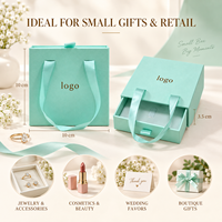 En stock, boîte cadeau de 10 cm x 3,5 cm x 10 cm avec poignée en ruban et logo personnalisé pour bijoux, bagues, boucles d'oreilles et colliers