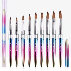 Custom Logo Gradient Metal Handle Pinched Nail Brushes 100% Pure Real Kolinsky 3D Crystal Acrylic Powder Manicure Nail Brush - Product Image 2