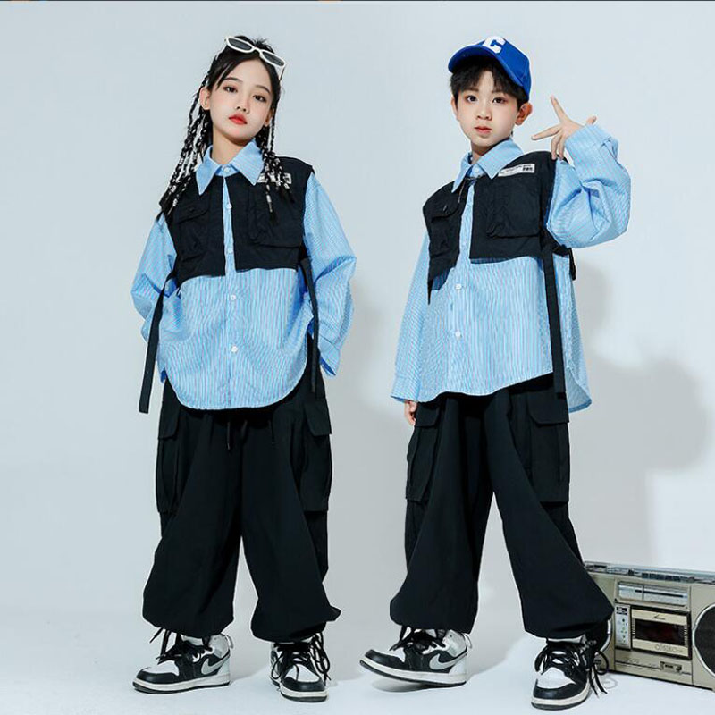Kids Hip Hop Green Oversized Shirt Top & Casual Cargo Pants