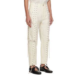 <span class=keywords><strong>Pantaloni</strong></span> da uomo alla moda <span class=keywords><strong>con</strong></span> tessuto largo in cotone Button-Fly <span class=keywords><strong>con</strong></span> Design unico bianco stringato alla moda stile Casual <span class=keywords><strong>con</strong></span> ritagli passanti per <span class=keywords><strong>cintura</strong></span> - Product Image 6