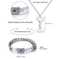 Ensemble de bijoux de mode pour couple, bracelet en acier inoxydable plaqué or 18 carats avec fermoir en forme de cœur et collier avec pendentif clé, cadeau de mariage