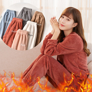 Fairy Solid Warm Pants Pijamas Mujer Invierno Grueso Coral Fleece Transpirable Ropa de Casa Otoño Outwear Suelta Manga larga - Product Image 1