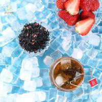 Teh Hitam Stroberi Premium, Teh Mekar, Seduh Air Panas, Daun Utuh, Potongan Stroberi Alami, Teh Herbal Buah, Kantong Teh, Kemasan Besar
