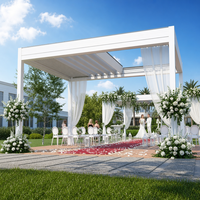 Pergola en aluminium à lames orientables, toit rétractable motorisé, système imperméable, lames d'ombrage réglables, jardin