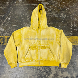 Custom Streetwear High Quality Heavyweight Mens Vintage Distressed Acid Wash Sun Faded Cropped Zip up Hoodie for men - Product Image 1