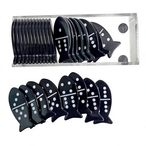 Jeu de dominos en forme de poisson noir et blanc avec boîte de rangement en acrylique pour jeux de société - Product Image 1