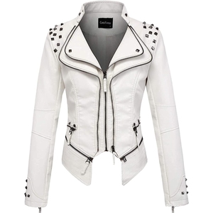 Veste de motard asymétrique cloutée en similicuir PU pour <span class=keywords><strong>femme</strong></span> Sehe Fashion - Product Image 5