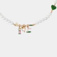 Collar con Colgante de Bambú y Corazón para Mujer, Diseño Deportivo con Perlas, Chapado en Oro, en Oferta