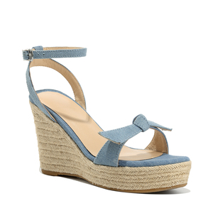 WETKISS-Jeans tendances, sandales d'été à bout rond, avec lanières à la cheville, <span class=keywords><strong>espadrilles</strong></span>, chaussures à nœud, sandales <span class=keywords><strong>compensées</strong></span> en denim, chaussures bohémiennes pour femmes - Product Image 1