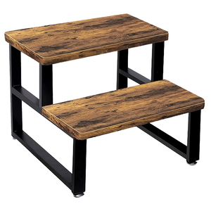 Industrial Wooden 2 <b>Step</b> <b>Stool</b> Heavy Duty Metal Frame Stepladder for Adults and Kids - Product Image 1
