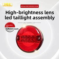 Feux de camion 12-24V LED rouges clignotants, feux de signalisation, feux arrière ronds de 55 pouces