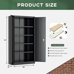 UCHANCE 72 "armadio di stoccaggio in metallo alto, armadietto in acciaio con 4 ripiani regolabili e porte di chiusura per casa, ufficio, scuola - Product Image 3