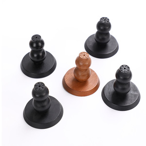 Base de madera para velas con forma de calabaza, redonda, negra y marrón claro, decoración para el hogar, artesanía en madera maciza - Product Image 5