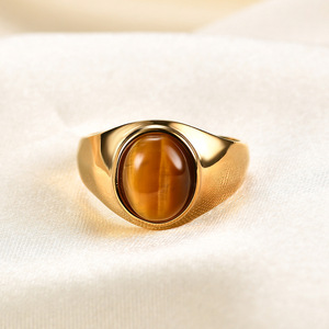 Stainless Steel 18K Gold Plated Oval <b>Turquoise</b> <b>Ring</b> Bezel Setting Vintage Style Fashion Jewelry Gift - Product Image 3