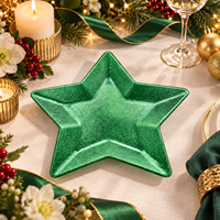 Assiette de service Wojia 13 pouces en forme d'étoile verte, en plastique PP écologique, revêtement poudré, luxe moderne, pour fêtes de Noël et événements, décoration de table