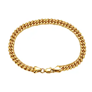 Hot selling 6/8/10/12mm Men's Necklace Stainless Steel Cuban Chain 18 K Gold Color Encryption Single Six Gold Necklace