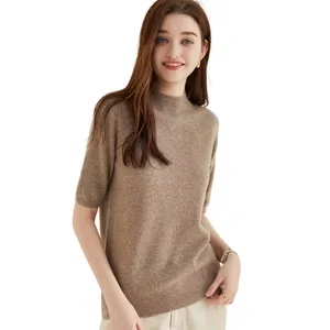 Factory supplier Australian merino wool everyday tee ladies women knit sweater with half sleeve