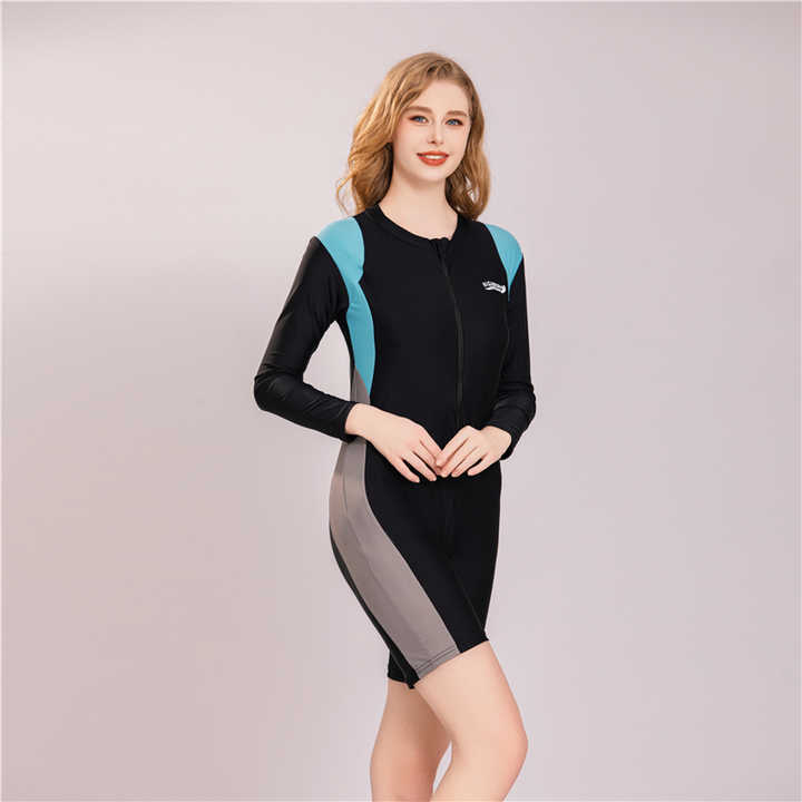 SEAUR Rash Guard - Costume da bagno da donna, a maniche lunghe, UPF 50+, protezione UV, 2 pezzi, slim fit, protezione solare, costume da bagno e