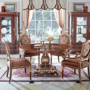 Set di Tavolo da Pranzo Rotondo Classico di Lusso con Piano in Marmo e Sedie in Legno Massello per Arredamento Casa in Appartamento/Villa - Product Image 4