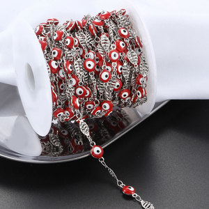 Cadena al por mayor con ojo turco rojo |   Cadena de Diseño en Acero Inoxidable con Ojo de la Suerte en Esmalte Rojo |   Resistente al agua y sin decoloración - Product Image 2