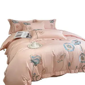 100S埃及棉奢华花朵刺绣宫殿图案-F床上用品套装羽绒被套床单亚麻枕套套装