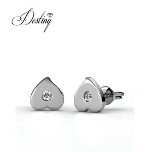 Sterling Silver 925 Premium Austrian Crystal Jewelry Double Love Daily Wear Delicate Fashion Stud Earrings Destiny Jewellery
