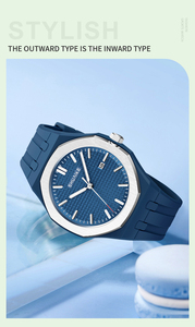 Montre à quartz pour homme, style professionnel, cadran simple avec date, bracelet en silicone, couleur, montre formelle pour femme - Product Image 1