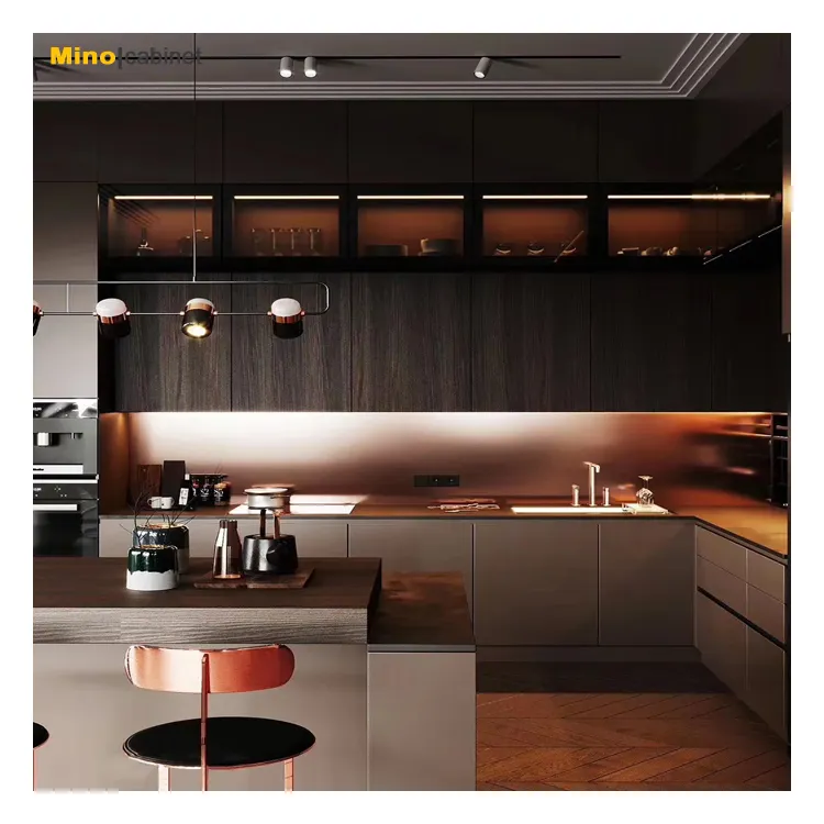 Armario de cocina de estilo europeo, mueble de cocina moderno, color gris brillante, 2022