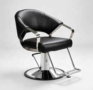 Sillón de Barbería Moderno, Hidráulico, Tapizado en Negro, con Base Cromada, para Salón de Belleza - Product Image 3