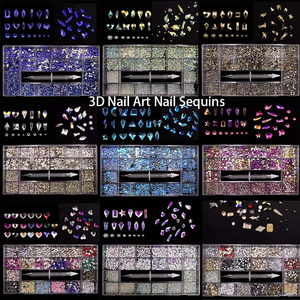 ชุดติดเล็บพลอยเทียมสีรุ้งเล็บผสมรูปทรงแฟนซีในกล่องแบนด้านล่างแก้วเล็บเพชรพลอยเทียม - Product Image 4