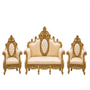 Canapé de mariage en bois sculpté doré style Bollywood royal pour événements de luxe, ensemble de canapés et chaises pour scène de mariage, Royaume-Uni - Product Image 1