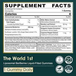 Gomitas Veganas de Berberina Liposomal de Alta Biodisponibilidad con Canela de Ceilán y Melón Amargo, Suplementos para el Equilibrio del Metabolismo - Product Image 2