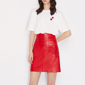 Falda corta roja caliente de cintura alta de diseño de moda 2317, falda de <span class=keywords><strong>cuero</strong></span> genuino multicolor, <span class=keywords><strong>minifalda</strong></span> de piel de oveja - Product Image 4