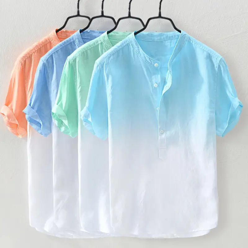 RNSHANGER New Men's Casual Blouse Cotton Linen Breathable Shirt Loose Short Sleeve Shirts Summer Casual Handsome Men's Shirts