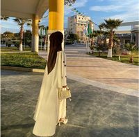 Mode islamique, vêtements pour femmes musulmanes, abaya fermée, abaya à nœud, robe décontractée ample pour femmes musulmanes, robe islamique blanche à manches trompette pour femmes