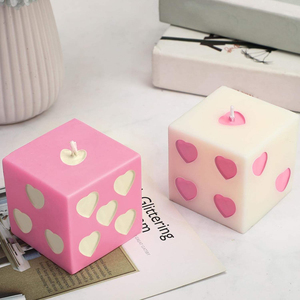 Wholesale Novelty Creative Handmade Pink White Heart Dice Shape Candles Soy Wax Aesthetic <b>Cube</b> Dice Decorative Scented Candles - Product Image 1