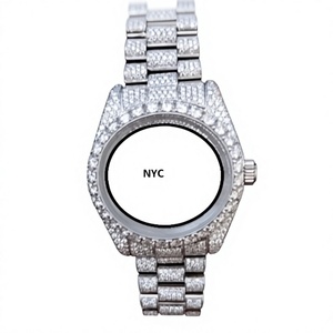 Montre de luxe pour homme en acier inoxydable avec diamants Moissanite, boîtier rond, mouvement à quartz analogique, fermoir déployant, bracelet tendance - Product Image 1