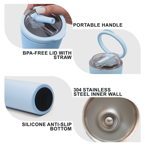 Gobelet isotherme personnalisé en acier inoxydable 304 à double paroi sans BPA avec paille et poignée pour café glacé, idéal pour le bureau et la salle de sport - Product Image 3